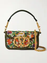 [Valentino Garavani] Valentino Garavani - Locò Small Velvet And Leather-trimmed Embellished Linen Shoulder Bag - Multi - One size One size Multi