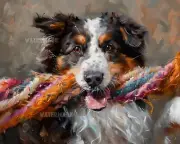 Australian Shepherd Dog Tug Of War 8x10 Matte Print