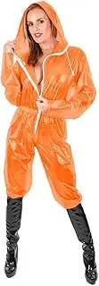 [EGEN] Sissy Gothic Sexy Clear PVC Zip Hooded Jumpsuit Long Sleeve Rompers Waterproof Baggy Pants One Piece Cosplay Costume Fetish 7XL (5X-Large,Orange,5X-Large)