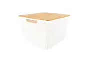 Home Expression 35x22cm Plastic Storage Basket w/ Bamboo Lid Organiser White