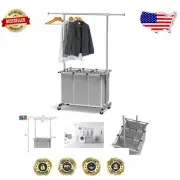 Versatile 3-Bag Laundry Sorter with Sturdy Rolling Design - Modern Silver