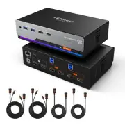 TESmart HDMI KVM Switch 8K@60Hz 2 Monitors 2 Computers, USB 3.0 HDMI KVM Switch