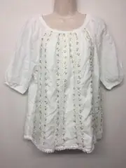 CHICO'S Sequin Front WHITE SPARKLE TOP BLOUSE SIZE 1 +Q-1