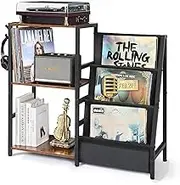 FORYUSE Record Player Stand Turntable End Table with 3-Tier Vinyl Record Storage Holder Display Shelf Up to 200 Albums for Living Room