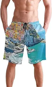 [XYMZR] Manarola Landscape Italy Men's Swim Trunks Quick-Dry Bathing Suit Swimming Board Shorts S