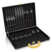 24 Pcs Black Silverware Set with Gift Box, Gorgeous Retro Royal Silverware Se...
