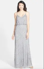 NWT Adrianna Papell BEADED Blouson Gown Silver Gray Art Deco sz 6 BRIDESMAID
