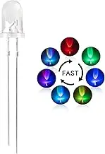 DiCUNO 100pcs 5mm Light Emitting Diodes, RGB Fast Flashing LED (Colors Changed Automatically), Diffused Clear Round Lens, Multicolors 5mm RGB Assorted LEDs 3.0-3.4V 20mA