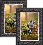 Golden State Art 5.5x8.5 Photo Frame - Ornate Design Black with Silver and Burgundy - Wall Hanging or Tabletop - Real Glass - Great for Pictures/License/Prints (2 Pack)