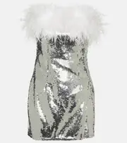 [Self-Portrait] Self-Portrait Feather-trimmed sequined minidress AU 4 silver