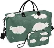 [ZRYSMY] Sheep Grassland Green Duffel Bag for Traveling, Travel Bag Gym Bag, with Multiple Interior Pockets Shoulder Weekender Bag for Women Men with Toiletry Bag 20.5L x 1.9W x 13.8H, Multi-Colored