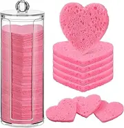Sieral 120 Pcs Compressed Facial Sponges with Container Disposable Face Sponge Pads for Washing Face Cleansing Exfoliating Esthetician Makeup Removal(Heart,Pink)