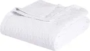 Superior 100% Cotton Thermal Blanket, Soft and Breathable Cotton for All Seasons, Bed Blanket and Oversized Throw Blanket with Luxurious Diamond Weave - King Size, White