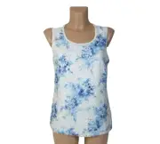 BY CHICO'S Size 0 US XS-4 Blue & White Lace Overlay Lined Tank Top Rayon-Spandex
