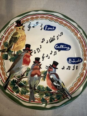 Nathalie Lete Twelve Days Christmas 4 Four Calling Birds Salad Dessert Plate NEW