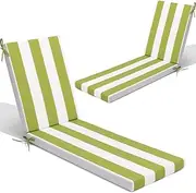 Crestlive Products Chaise Lounge Cushion Set of 2, Outdoor Cushion for Patio Furniture, Outside Chair Comfortable Cushion Water Proof for Lawn, Pool, 72''L x 21''W x 3''T,Green White Stripe