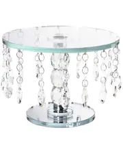 Jay Imports Footed Crystal Round Serving Tray with Hanging Crystals
