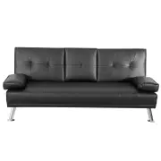 3 Seater Sofa Bed Lounge Recliner Couch with Cup Holder Pu Leather Black