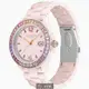 COACH手錶，編號CH00161，38mm粉紅圓形陶瓷錶殼，粉紅中三針顯示， 鑽圈錶面，粉紅陶瓷錶帶款，限量紫金鑽圈_廠商直送