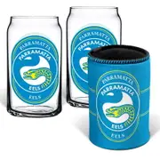 Parramatta Eels NRL Set of 2 Can Shaped Glasses and Can Cooler Gift Set