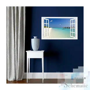 Wall Art 台中現貨 無痕設計壁貼 防水貼紙 3D立體牆貼 假窗 窗框 地中海 夏日海灘 海島度假 海鷗 9618