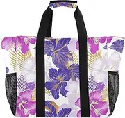[sanluoli] Totes Collapsable Beach Bag Tote With Pockets Canvas Carrier Bags, Floral Purple, 1 size