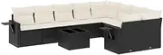 vidaXL Modular Garden Sofa Set - 10 Piece | Black Poly Rattan Outdoor Couch & Patio Lounge | Cushioned Seats with Glass Table for Backyard, Terrace, Deck