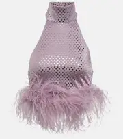 [Oseree] Oséree Disco Plumage feather-trimmed top AU 16 purple