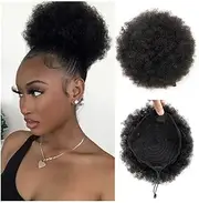Hairpiece Afro Puff Bun Hair Piece 4 6 8 Inch Kinky Curly Human Hair Drawstring Ponytail Hair Extensions Daily Use(6Inches)