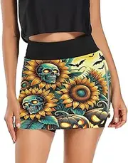 [Joisal] Alligator Bath Cartoon Golf Skorts for Women with Pockets High Waisted Golf Skirts, Short Skirt, Halloween Skull Pumpkins, Medium