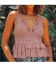 $68 NWT Free People Adella Cami Mauve Small Strappy Ruffled Cami Top