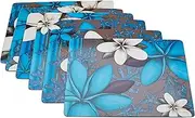 Cinnamon Aqua Frangipani Placemats 6-Pieces Set, 34 x 26.5 cm
