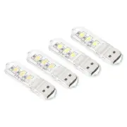 4Pcs USB Night Light Portable Plugin Mini LED Lamp Stick 3Beads White Warm White