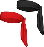 [ValueBargain] Set of 2 Men's Sports Headbands, Pirate Headband Made of Sweat-Absorbing Functional Material with Elastic Fit, Non-Slip Sports Headbands for Women and Men (Black & Red)