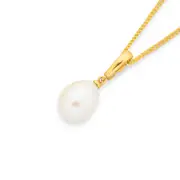 9ct Gold Cultured Freshwater Pearl Teardrop Pendant in White
