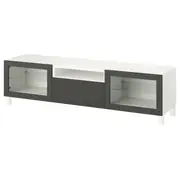 BESTÅ TV bench, white Sindvik/Lappviken/Stubbarp dark grey, 180x42x48 cm