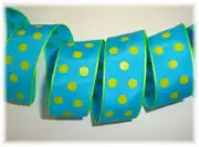 LAST 1 - 18 YARD ROLL SALE - 7/8 TURQUOISE LIME TAFFETA POLKA DOT OFFRAY RIBBON