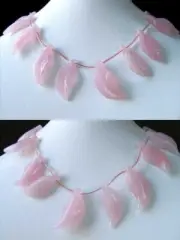 Carved Rose Quartz Leaf Briolette Bead Strand 110502A