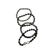 NWT Paparazzi 4 Women's Stretch Elastic Bracelets Silver & Black Beads
