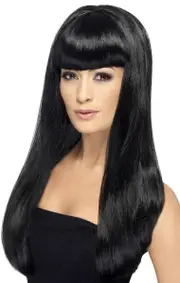 Long Black Babelicious Womens Wig with Fringe