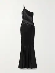 [Norma Kamali] Norma Kamali - Snake One-shoulder Mesh-paneled Metallic Stretch-jersey Gown - Black - large large Black