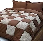 Essina King Quilt Cover Set 3pc Patchwork Collection,100% Cotton 620 Thread Count, Patchwork Duvet Cover, Carob