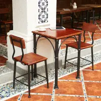在飛比找蝦皮商城精選優惠-ADSL美式實木鐵藝休閑餐桌椅組合酒吧桌椅北歐創意咖啡廳桌椅