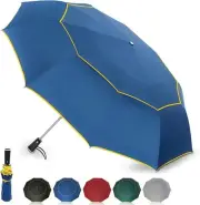 Large Golf Umbrella - Windproof 10 Ribs Vented Double Canopy Reflective Strips A