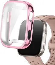 smaate Watch Cases Compatible with Amazfit Bip 6 1.97” 46mm Smart Watch, TPU Case with Screen Protector, Protecting Watch Body & Screen, Pink