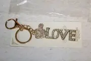 Thumbs Up LOVE Goldtone Metal Key Chain Keychain w/Iridescent Rhinestones
