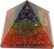 7 Chakra Crystal Orgone Pyramid Tree of Life 4 Side Symbal Healing Stone Crystal EMF Protection Positive Energy Generator Orgonite Meditation, Spiritual Balance Stones 65-70 mm with Velvet Pouch