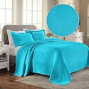 Superior Geometric Fret 2 Piece Cotton Bedspread Set, Home Bed Decor, Decorative Bed Spread, 1 Pillow Sham, Medium Weight Blanket, Matelasse Coverlet Bedding, Modern Design, Twin, Peacock Blue
