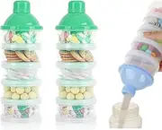 2 PCS 5 Layers Baby Milk Powder Dispenser, Milk Powder Pots, Formula Dispenser Portable Milk Powder Formula Dispenser Container Pot Box Milk Cans Snack Storage Box for Travel (Green + Green)