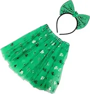 WOFASHPURET Adorable Festival Costume Set Irish Short Skirt Hairband Headdress for Patrick's Day Dress-up